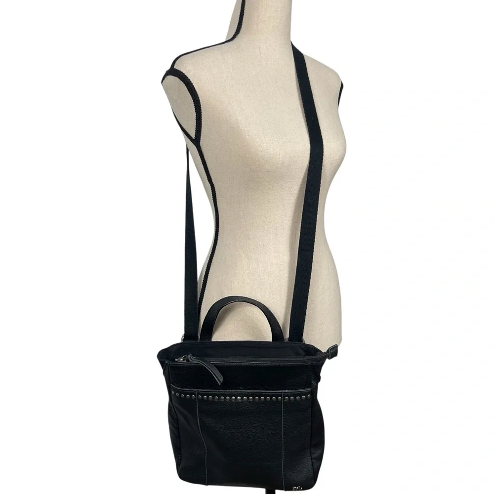 The Sak Black Crossbody Backpack Bag Purse Leather Black Convertible Studded - Picture 2 of 13